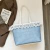 Design Nicho Doce Renda Bolsa de Ombro Grande Capacidade Nova Casual Simples Letra Commuter Sacola Tote