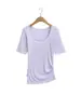 Nueva Camiseta Corta Ajustada Elástica de Color Sólido con Cuello Redondo, Estilo Chica Caliente, Primavera/Verano 2025