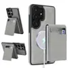 Compatível com Samsung S26 Ultra Capa de Celular Magnética 2 em 1 S25 Porta-Cartão Carregamento Sem Fio MagSafe Capa de Couro