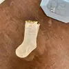 Calcetines Vimood para Niñas, Nuevo Estampado Floral de Otoño con Bordes Fruncidos, Lindos Calcetines hasta la Pantorrilla para Niños, Calcetines de Algodón para Bebé