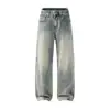 Pantalones de Mezclilla Lavada con Textura de Bambú Estilo Americano High Street Cleanfit para Hombre, Pantalones Largos para el Trabajo, Tallas Grandes