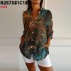 Exportación Transfronteriza Amazon Estilo Europeo y Americano Moda Camisa de Manga Tres Cuartos para Mujer con Manga Descubierta Estampado Digital 3D Colorido