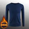 Ropa de invierno para hombre: Sudaderas y camisetas de manga larga, forradas de forro polar y engrosadas para abrigar, corte ajustado, capas base de cuello redondo, al por mayor