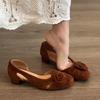 Versión de Piel de Oveja~Exquisitos Zapatos de Tacón Cuadrado con Estampado Floral Estilo Francés para Mujer, Zapatos Elegantes de Verano 2025 para Combinar con Faldas, Zapatos de Salón Camelia