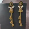 Pendientes de Borla con Campana de Diamante y Perla en Forma de Gota de Agua Retro para Mujer Estilo Largo Estilo Étnico Pendientes Personalizados Creativos Venta al por Mayor