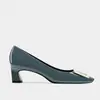 Zapatos Planos de Tacón Medio Cuadrado para RV, Zapatos Bajos Clásicos de Mujer con Hebilla Cuadrada Metálica y Boca Baja, Zapatos de Trabajo Profesionales de Charol con Tacón de Herradura para Mujer
