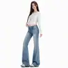 Naranja joven # Diseño único de cintura asimétrica, jeans ligeramente acampanados para mujer, corte ajustado, elásticos, elegantes y versátiles pantalones acampanados