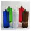 Botella blanca de hombros planos de 500 ml con tapa abatible, botella marrón abatible para champú, botella transparente de gel de ducha de 500 ml, botella de aceite esencial puro