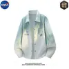 Camisa de manga longa com gola tie-dye de alta qualidade da marca NASA para homens, moda casual de outono, solta, versátil, moderna