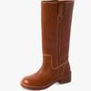 Otoño e Invierno Nuevos Casual Versátil Punta Redonda Versátil Comercio Exterior Zapatos de Mujer Tacón Medio Grueso Botas de Jinete Botas