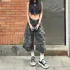 Calça jeans cropped de verão fina com estampa camuflada super estilosa para mulheres, tamanho plus size, shorts cargo de perna larga que emagrecem