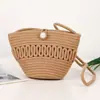 Bolso de Hombro Único Tejido Estilo Nuevo Bolso Cruzado de Perlas Bolso Cubo Versátil de Moda Vacaciones en la Playa
