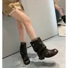 Calça Legging Curta Botas Femininas de Alto Valor Estilo Spicy Girl Amassada Empilhada Novas Botas Estilo Britânico Retrô Estilo Western Maillard Botas Martin