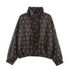 Fabricante mayorista de ropa para mujer transfronteriza 2026 Moda europea y americana holgada con cremallera y cuello alto chaqueta bomber de lunares