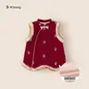 Ropa para Niños Bangxuan Vestido para Bebé con Adorno de Piel en Invierno Nuevo Estilo Chino Vestido Peto para Niños Vestido Rojo Engrosado para Niñas