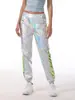 Pantalones Casuales Populares Transfronterizos, Pantalones Deportivos, Pantalones Largos Brillantes Iridiscentes para Fiesta Hip-Hop Street, Pantalones Sueltos Láser para Mujer