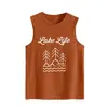 Vida en el Lago Comercio Exterior Transfronterizo Europeo y Americano Amazon Mayorista Camiseta sin Mangas Cómoda Holgada Versátil Talla Grande para Mujer