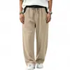 Pantalones casuales rectos de pierna recta con bloques de color en color lino, sueltos y modernos para hombre, estilo 'old money' transfronterizo europeo y americano, para el hogar y el trabajo