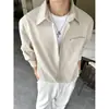 Camisa de manga comprida imitação de linho para homens, jaqueta camisa outonal com caimento, top versátil casual solto com colarinho