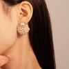 Pendientes de Botón Geométricos de Imitación Perla Retro con Diamantes, Estilo Francés de Moda, Lujo Ligero, Estilo Nicho, Pendientes de Alta Gama para Mujer