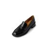 Zapatos italianos pequeños de cuero hechos a mano, de piel auténtica, para trabajo, primavera 2024, mocasines de tacón medio grueso, punta redonda, de piel de vaca, planos, de boca profunda para mujer.