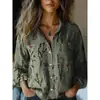 2026 Roupas Femininas Amazon Europeias e Americanas Transfronteiriças Primavera e Verão Nova Camisa Casual Estampada Retrô de Manga Longa Camisa de Linho de Bambu