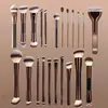 Set Popular Europeo y Americano de Brochas de Maquillaje de Doble Extremo, Brocha para Contorno y Rubor, Brocha para Base, Brocha de Maquillaje de Color Café con Cerdas Suaves, Herramientas de Belleza