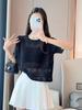 Blusa feminina de malha fina e vazada, manga curta, estilo hot girls, novo design de verão, senso de nicho, solta, curta e chique, moderna