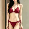 Traje de Baño de Tres Piezas Dividido para Mujer, Bikini, Estilo Puro Deseo, Adelgazante, Cubre Vientre, Traje de Baño para Vacaciones en Aguas Termales, Nuevo Diseño Sexy de Triángulo