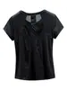 Camiseta de yoga de manga corta para mujer para verano, adelgazante y que realza la figura, adecuada para carreras matutinas, camiseta deportiva de secado rápido para exteriores, para bádminton, correr y fitness
