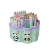 Portalápices Giratorio con Pegatinas de Panda, Multifuncional, Gran Capacidad, Organizador de Escritorio Creativo para Almacenamiento de Papelería de Oficina