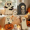 Enfeites populares de abóbora e fantasma de madeira para o Halloween, decorações de mesa para o feriado, artesanato em madeira