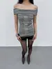 Y2K Subcultura Europea y Americana Harajuku Retro Hombros Descubiertos Rayado Moda Callejera Suéter Top Sexy de Chica Caliente
