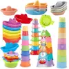 Vasos Apilables de Colores Transfronterizos para Niños, Reconocimiento de Colores, Barco Apilable, Juguete Educativo Acuático para Bebés, para Usar Manos y Mente