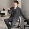 Pijama para Hombre, de Manga Larga y Pantalón Largo, con Cuello de Solapa, Engrosado para Calidez, Sencillo y Casual, Adecuado para Usar Afuera, Conjunto para Estar en Casa