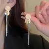 Aretes Largos de Borla Geométrica de Disco Estilo Metal Borla Larga Delgados Redondos Textura Versátil Personalizados Aretes Plateados para Mujer