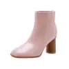 Botas de Cuero Patentado Simples para Mujer Estilo Europeo y Americano para Otoño e Invierno Botas Cortas de Caballero Botas con Tacón Grueso 32-48 Botas de Comercio Exterior de Amazon