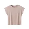 Camiseta de gola redonda de viscose versátil e elegante, camiseta fina feminina slim fit, gola redonda, emagrecedora, manga curta, verão 0217