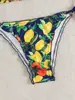 Bikini retro nuevo transfronterizo con estampado de frutas, ribete de volantes, cuello halter y tiras de atar, un traje de baño de dos piezas para la playa