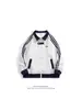Jaqueta de Baseball Listrada Azul Marinho Estilo College com Gola Alta para Homens, Nova Moletom Aconchegante com Zíper para Outono e Inverno, Tendência