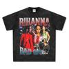 Camiseta de manga corta con estampado hip-hop de Rihanna, estilo retro transfronterizo estadounidense, suéter grueso de manga larga con cuello redondo y capucha.