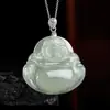 Natural Burma um Jade Buda Masculino Maitreya Buda Pingente S925 Prata Fivela Conjunto Colar Ceroso Gelo Jade Pingente Feminino