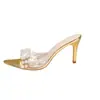 ¡Hace que tus piernas se vean más claras! Tacones altos sexys, transparentes, de una sola tira para mujer, perfectos para usar en exteriores, con punta afilada adornada con perlas, tacón fino y diseño de punta abierta
