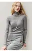 Kang Sai Ni Suéter de Punto Base Ajustado para Mujer Otoño Nuevo Estilo Rayado 100% Cachemira Pura con Cuello Alto