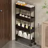 Prateleira de Armazenamento Traseira para Porta de Banheiro Vão Estreito do Banheiro Carrinho Pequeno Ultrafino Vão do Vaso Sanitário Muito Estreito Armário de Armazenamento de Chão Multi-Camadas