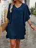 2026 Verano Transfronterizo Ropa de Mujer Sitio Independiente de Amazon Europeo y Americano Color Sólido Holgado Volantes Moda Vestido de Cuello V