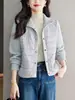 Cardigan de Tricô Elegante com Mistura de Algodão Dupla Face Cor Sólida Versátil com Gola Alta Novo para Outono/Inverno 2026 para Mulheres