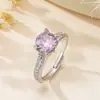 Anel Europeu e Americano Simples de Pedra Oval com Aro Totalmente Diamantado Zircônia com Garra Quatro Pontas Aberto Ajustável Anel de Dedo Joia Multicor Cross-Border