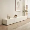 Conjunto de Rack de TV Estilo Cream e Mesa de Centro, Moderno Minimalista Madeira Maciça Canto Arredondado Sala de Estar Uso Doméstico Rack de TV Branco de Chão