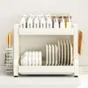 Estante de doble capa para cuencos en encimera de cocina, escurridor de platos multifuncional, escurridor, portapalillos, portacuchillos y portacuchillas